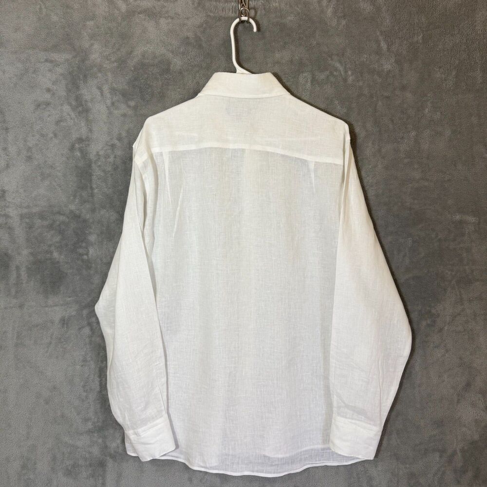 Peter Millar Crown Crafted Mens L 100% Linen Shirt White Quiet Luxury Resort - Picture 3 of 8